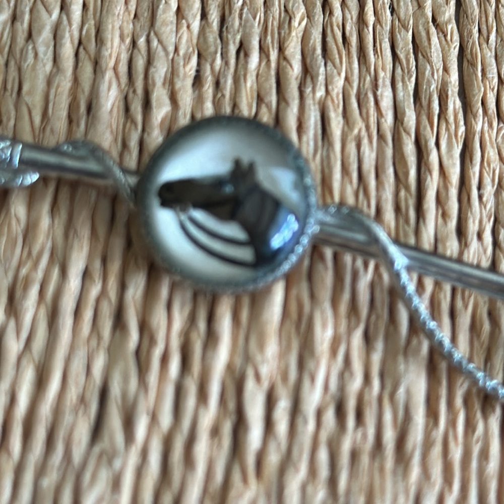 Vintage horse and riding crop Reverse painting equestrian silver tone brooch - Picture 5 of 10